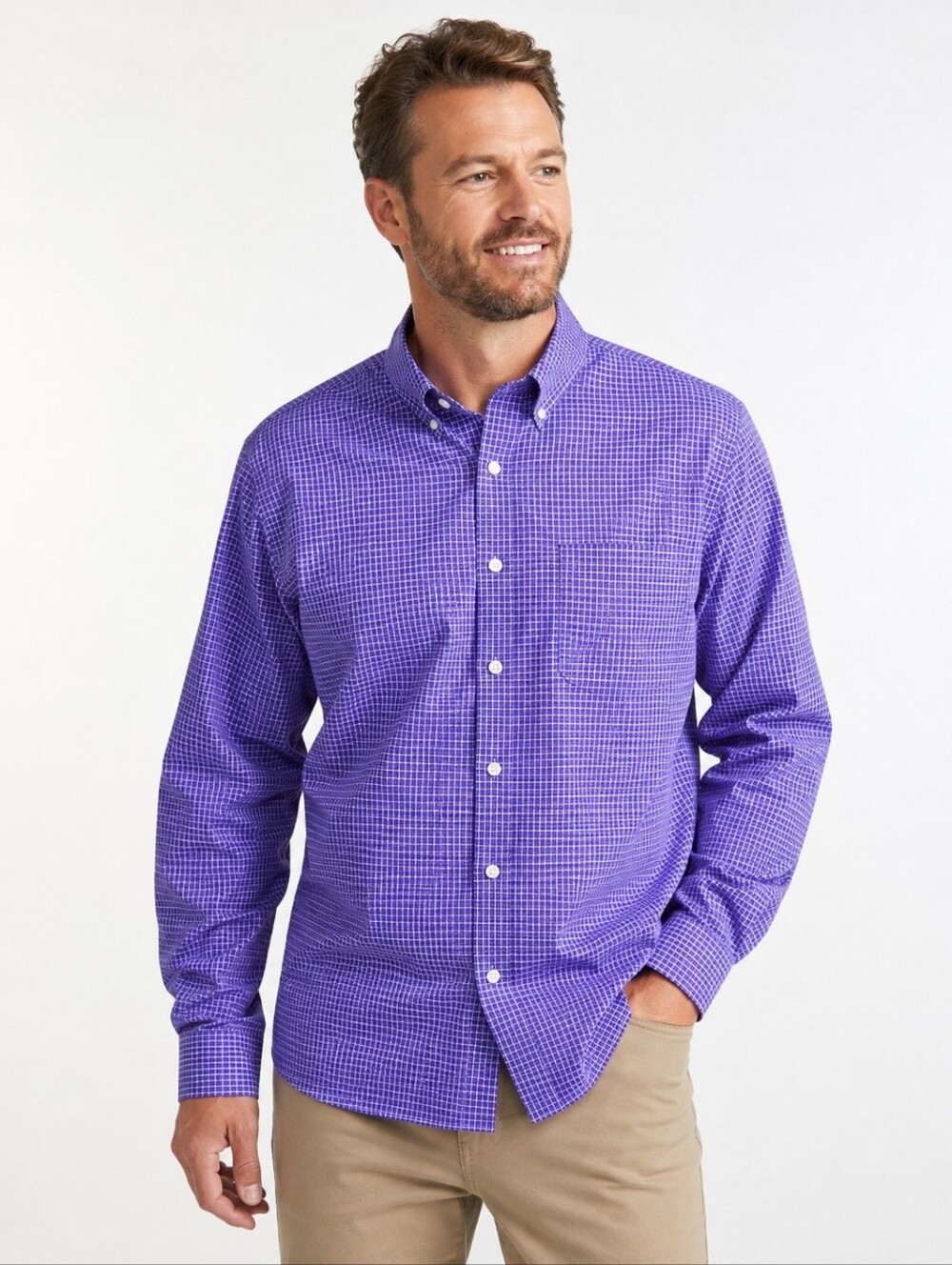 L.L. Bean Men's Purple Button Down Long Sleeve Wrinkle Resistant In XL